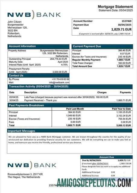 realista Modelo Word e PDF de declaração de hipoteca do banco NWB da Holanda